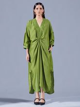 Fern Green Asymmetric Draped Dress - Auruhfy India